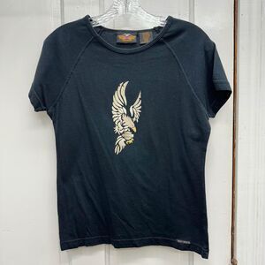 Harley Davidson Motorcycles black embossed eagle‎ t shirt women's medium